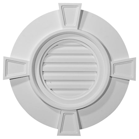Ekena Millwork Round Gable Vent with Keystones, Functional, 24"W x 24"H x 1 1/8"P GVRO24TFK